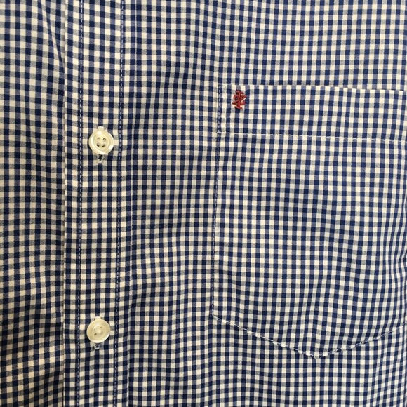 Izod Dress Shirt Men Medium Blue White Check Slim Fit Long Sleeve Classic Preppy - Picture 5 of 11